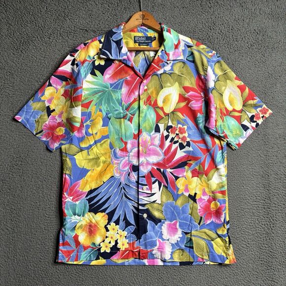 Vintage Polo by Ralph Lauren Caldwell Hawaiian Floral Mens Medium Loop Collar